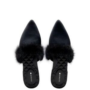 Birdies Women's Black Fur-Trimmed Mules